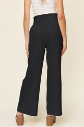 Double Take Full Size Texture Smocked Waist Wide Leg Pants OutfitFlow